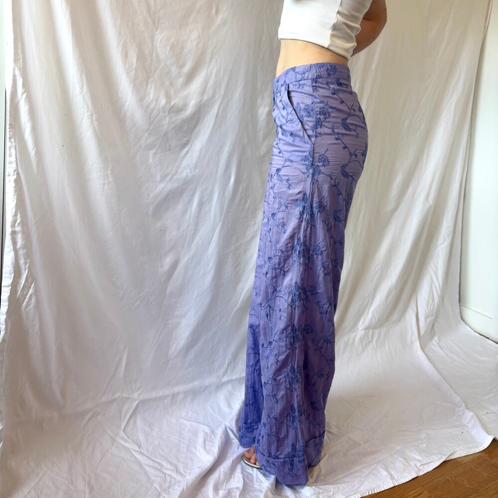 Ferragamo Vintage Purple Embroidered Vintage Wide Leg Palazzo Trousers - Picture 2 of 7